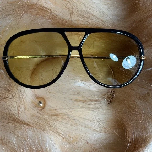 Bottega Veneta Drop Pilot Aviator Sunglasses Black/Yellow Lens Authentic - Picture 4 of 10